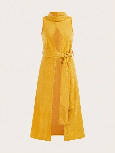 SHEIN LUNE Top casual de salida sin cuello, sin mangas, con atadura delantera y recorte, unicolor, para vacaciones de mujer