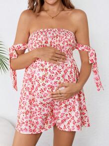 SHEIN Maternity City Vacation 露肩连体衣 - 玫紅色 - 查看 3