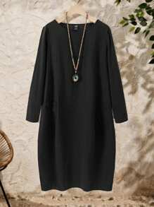 EMERY ROSE 女士连衣裙 - 适合教师、工作、商务和休闲装，西装，商务休闲连衣裙卡其色冬季连衣裙秋季连衣裙冬季连衣裙 - 黑色 - 查看 4