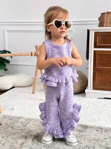 SHEIN 2pcs Baby Girl Ruffle Trim Sports Casual Set, Purple - Multicolor - View 6