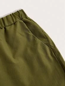 SHEIN LUNE 女士纯色简约休闲七分裤 - 軍綠色 - 查看 5