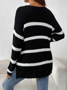 SHEIN Maternity Colorblock Striped Casual Long Sleeve Sweater, For Winter
