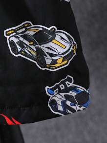 Young Boy Cool Race Car & Letter Graphic Print Thermal Lined Hooded Long Jacket For Fall/Winter, Suitable For Pairing With T-Shirt Or Sweatshirt, Comfortable, Warm And Fashionable Kids Boys Coat