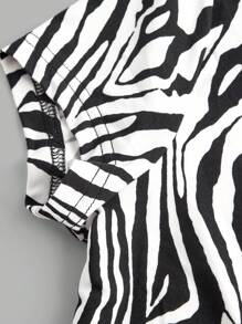 SHEIN EZwear 4pcs/Set Women's Leopard & Zebra Print Milano Pattern Round Neck Short Sleeve Fitted T-Shirts, Summer Wear