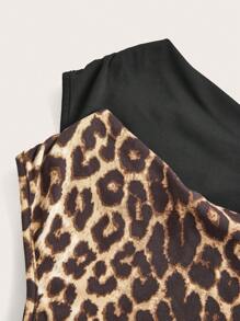 Comfortcana Plus Size Women 2pcs Set Leopard Print Black Sleeveless Top & Tank Top - Multicolor - View 7