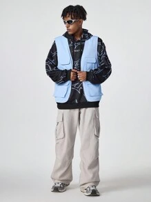 Manfinity NXTstreet Men's Spring And Autumn Casual Solid Color Workwear Vest, For Fall Winter - Blue - View 3