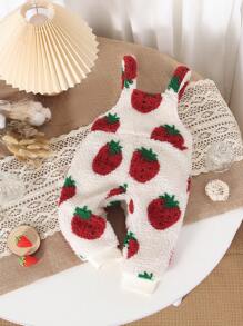Cute And Versatile Strawberry Flannel Overalls Jumpsuit For Baby Girls In Fall And Winter - Multicolor - View 2