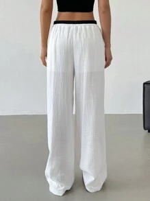 SHEIN EZwear Women's Casual Drawstring Waist Contrast Color Loose Long Pants