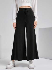 Mulvari Women Drawstring Straight Loose Wide Leg Casual Pants, Daily Street Style