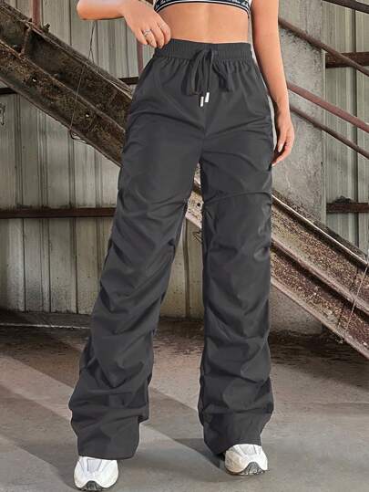 Coolane Women's Fall/Winter Streetwear Going Out Blokecore Casual Side Drawstring Waist Parachute Cargo Pants