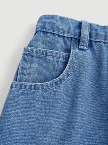 SHEIN Teenager Mädchen Denim Rock in Mittelblau, knielang - Mittele Waschung - Übersicht 3