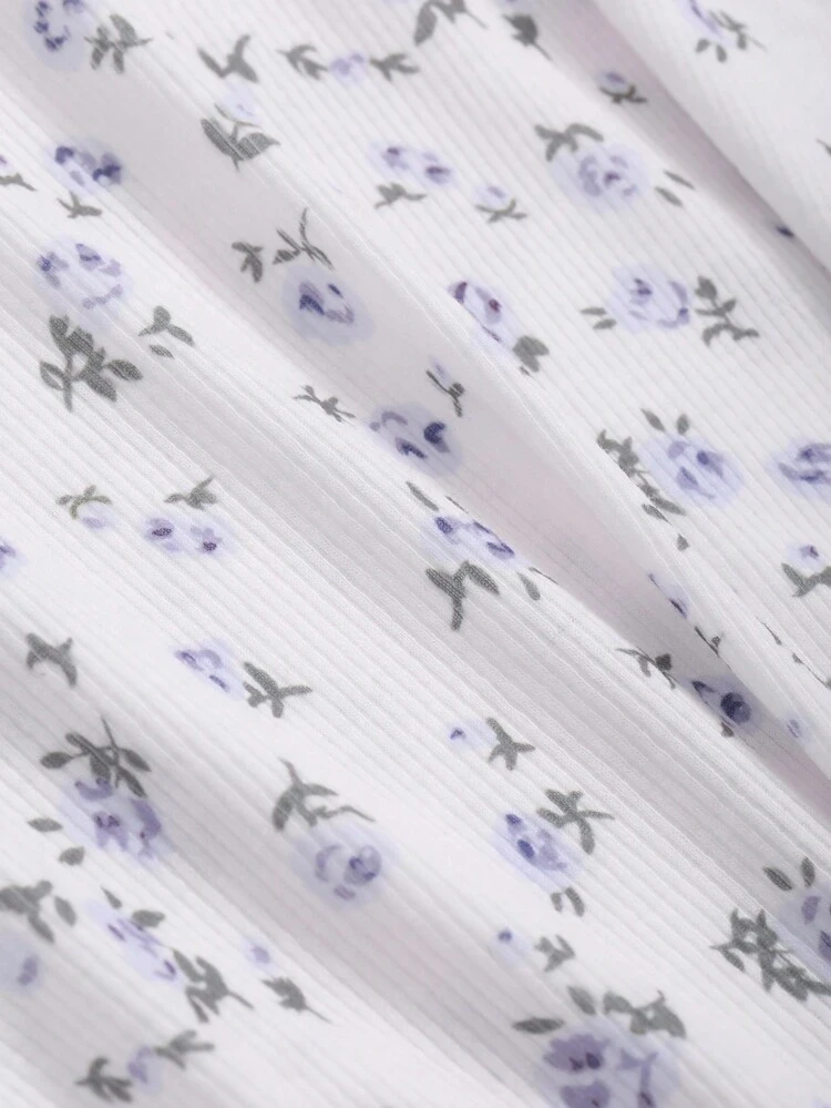 Women's Spring And Summer Floral Printed Round Neck Long Sleeve Slim Fit T-Shirt