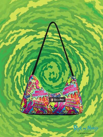 Rick and Morty | ROMWE Cartoon Character & Letter Print Underarm Shoulder Bag