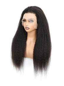 13x6 Kinky Recht Kanten Voorkant Menselijk haar Lijmloze pruiken 180% dichtheid Yaki Rechte Transparante Kanten Pruik Echt haar pruiken voor vrouwen Voorgeplukt Braziliaans Maagd haar Natuurlijke Kleur