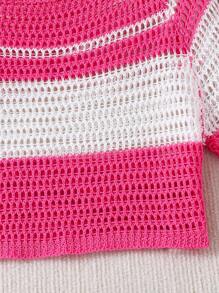 SHEIN Tween 女童圆领撞色休闲毛衣