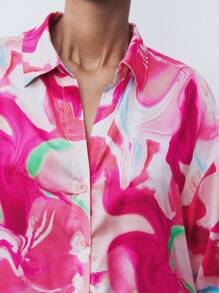 Maija Women's Floral Print Button Front Long Sleeve Shirt, Casual Daily Wear