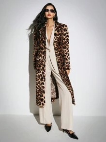 Poéselle 女式长袖前开豹纹蓬松休闲宽松夹克外套，蓬松豹纹羊毛厚重外套，秋冬服装，Mobwife Core，FW24 - 摩卡棕 - 查看 4