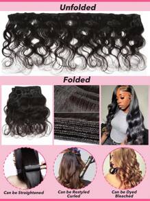 3pcs Body Wave Human Hair Bundles Virgin Hair Extension Double Weft 3 Bundles Weave Hair Extension Daily Use Natural Black Color