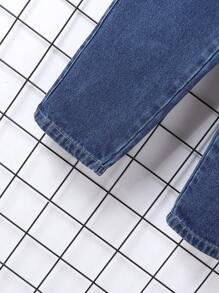 Quần jeans denim xanh đậm dáng rộng nhiều túi thường ngày dáng rộng hình nón cho bé trai tuổi mới lớn - Rửa tối - Xem 4