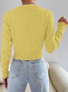 SHEIN Unity 女生马卡龙色休闲百搭开衫 - 黃色 - 查看 2