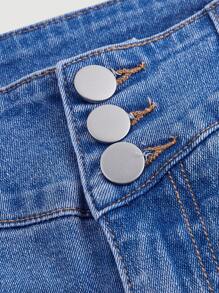 SHEIN MOD 女士心形蕾丝边喇叭牛仔裤 - 淺色水洗藍 - 查看 3