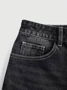 ROMWE Grunge Punk Women's Punk Street Style Tokyo Street Fashion Culture Oversized Embroidered & Rhinestone Decorated Denim Shorts - Black - View 4