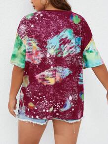 SHEIN LUNE T-shirt décontracté à imprimé de slogan tie-dye, grande taille, été