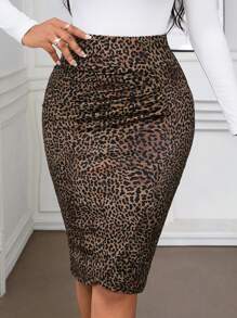 SHEIN Lady 春夏秋冬优雅豹纹铅笔裙优雅修身百搭工作聚会商务大码女裙秋季女装冬装