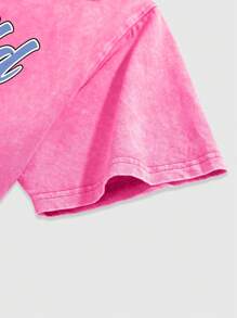 ROMWE MEN Street Life Men's High Street Vintage Acid-Washed Distressed Round Neck T-Shirt Suitable For Casual Daily Spring And Summer Season - Hot Pink - View 5