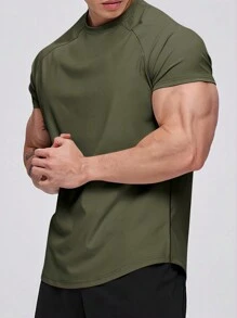 Manfinity Sport PWRUP 男士运动短袖运动 T 恤 - 训练、健身和锻炼，休闲压缩吸湿排汗，快干绿色常规版型面料圆领高弹力 - 男友风格男士纯色短袖运动 T 恤健身上衣健身房上衣透气