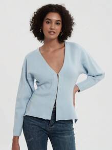 Women's Solid Color Simple Loose Knitted Sweater Jacket,Three Quarter Sleeve Tops