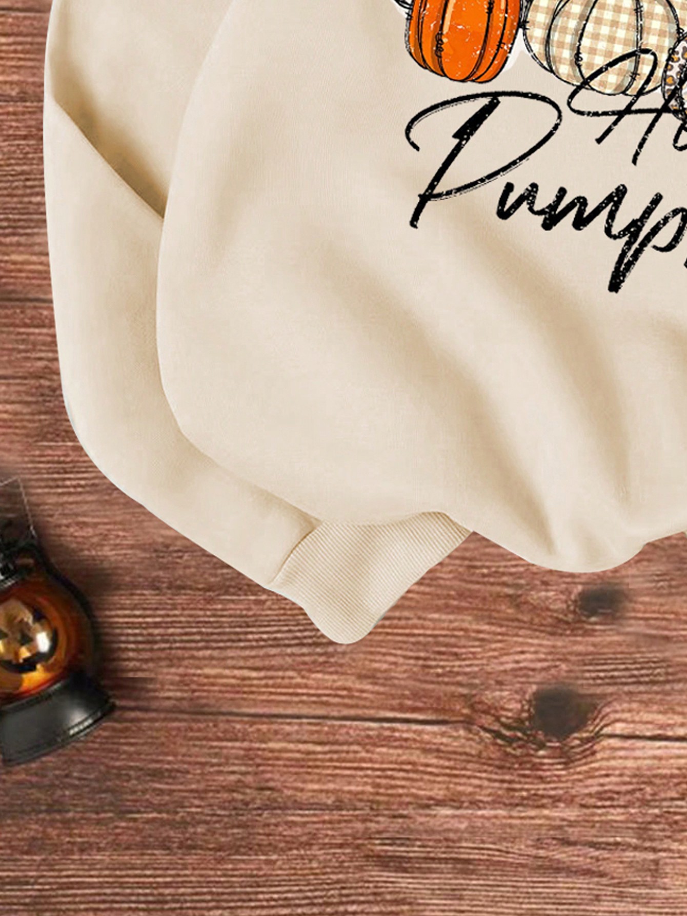 Tween Girls Pumpkin Print Crew Neck Long Sleeve Sweatshirt - Apricot - View 4