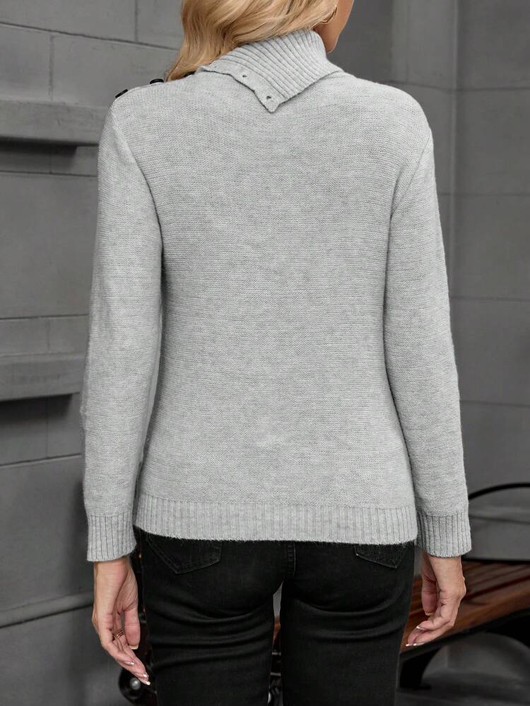 Women's Asymmetrical Collar Casual Sweater, Autumn