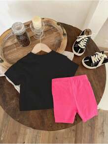 SHEIN Baby Mädchen Set aus niedlichem, grafisch bedrucktem, lässigem und bequemem Outfit für den Alltag, weich für Frühling und Sommer