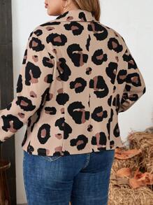 SHEIN LUNE Áo khoác Blazer họa tiết da báo cổ điển cho nữ cỡ lớn, tay áo hình đèn lồng, áo khoác Halloween, quần áo công sở mùa thu cho nữ, quần áo công sở mùa đông cho nữ, áo khoác Blazer công sở cho nữ - Nhiều màu - Xem 2