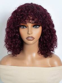 Density Pro 波浪捲劉海假髮短假髮充分機器製造假髮99顏色酒紅色顏色 - S99JC - 查看 3