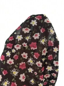 SHEIN LUNE 优雅 V 领碎花褶饰腰部衬衫荷叶边上衣