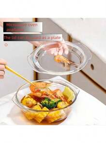 1 件带盖透明玻璃碗，玻璃材质，耐热，可微波炉加热，适合家庭用作汤碗、蒸蛋羹、水果碗、沙拉 - 透明色 - 查看 5