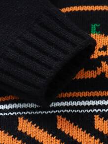 万圣节可爱派对婴儿专属毛衣套装，圆领长袖上衣和松紧腰裤，适合男孩和女孩的休闲时尚服装 - 黑色 - 查看 4