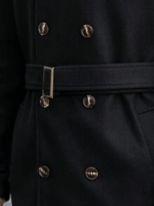 Manfinity Homme Men's Black Autumn Classy Office Double Breasted Trench Coat,Long Sleeve Belted Pocket Jacket,Front Button Business Overcoat Gifts For Husband - Black - View 3