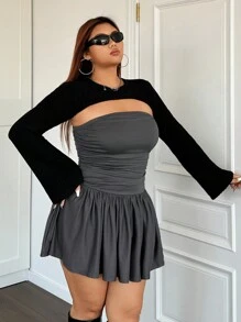 SHEIN ICON Große Größen Set aus Bodycon Minikleid und Bandeau Top - Dunkelgrau - Übersicht 1