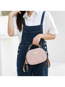 1pc Selected Fashion Girls' Versatile Women's Bag, Colorful Shoulder Strap Letters, Diamond Embroidered Camera Bag, Mom's Versatile Shoulder Bag, Simple Double Zipper Large Grid Diagonal Shoulder Bag, Large Capacity Beauty Lipstick Coin Bag, Casual Fashion Phone Bag, Cute Women's Handbag, Small Square Bag, PU Large Capacity Pira Chain Bag, Daily Life Party Birthday Gift, Multiple Color Dressing Options - View 12