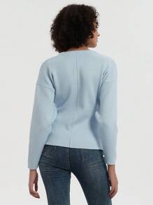 YROOE Women's Solid Color Casual Loose Knit Cardigan - Baby Blue - View 3