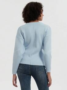 Women's Solid Color Simple Loose Knitted Sweater Jacket,Three Quarter Sleeve Tops