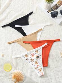 Snug Zone 5pcs Comfortable Animal Bear Print Regular Briefs For Women - Multicolor - View 3