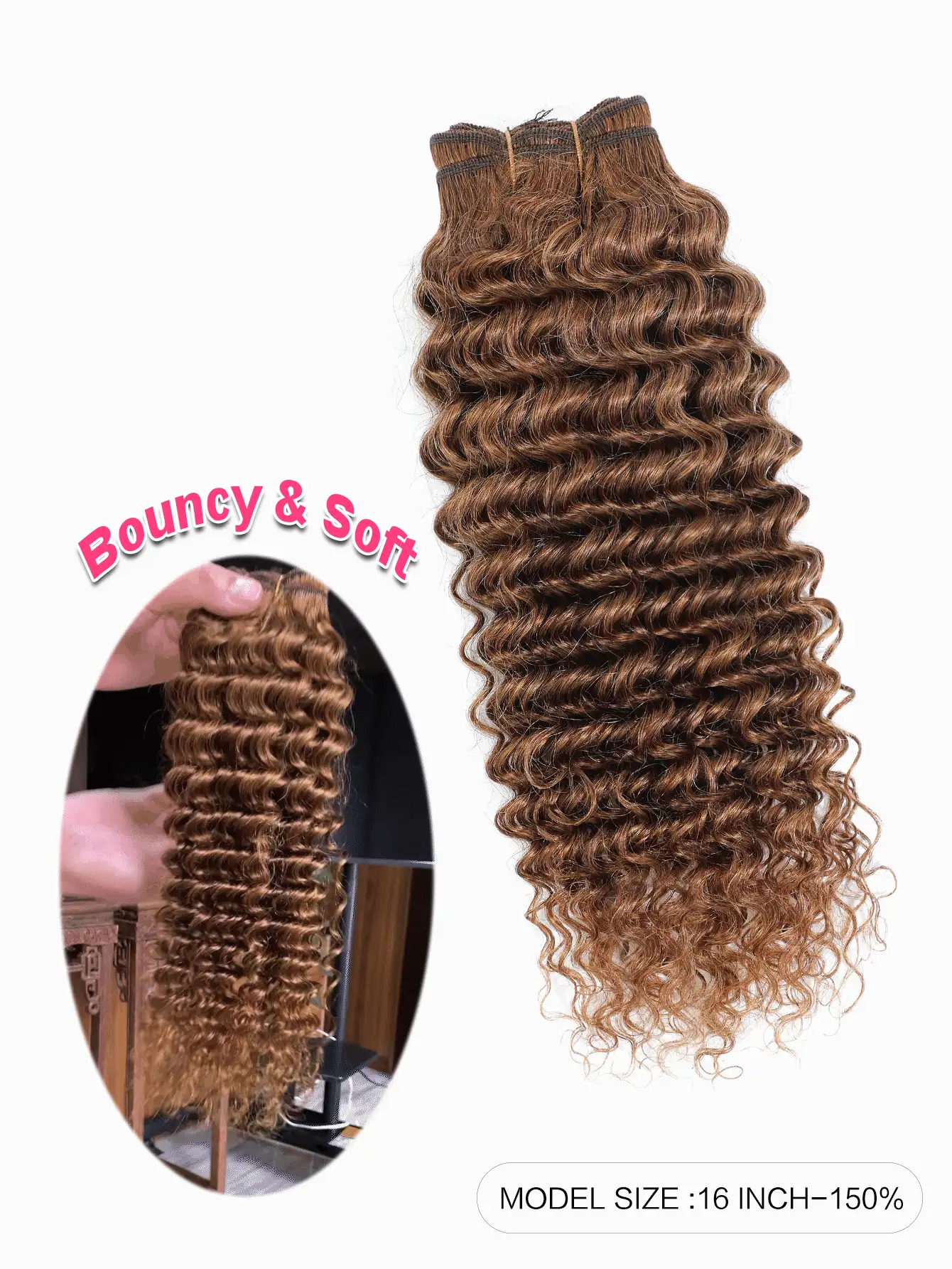 1 Bó tóc người gợn sóng dứa màu nâu 30# Tóc người nguyên chất chưa qua xử lý dệt đôi cho phụ nữ - S30 - Xem 2