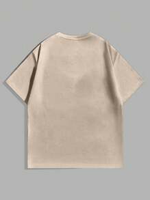 Manfinity ZONE917 Men's Loose And Fashionable Street-Style Retro Creative Lips  Angel Madonna Oil Painting Print Khaki Knit T-Shirt. - Khaki - View 2