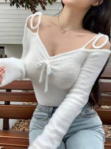 DAZY Women's Knitted Pullover Sweater With Bow,Fall Women Clothes
