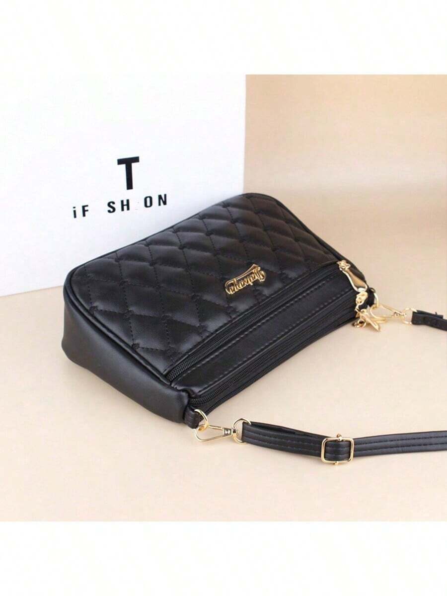 1pc Fashion Girls Selected Four Zipper Women's Shoulder Bag, Casual Simple Stripe Pattern Women's Crossbody Bag, Woven Grid Heart-Shaped Rose Polygonal Women's Bag, Shoulder Strap Adjustable Camera Bag Shopping Bag, Large Capacity Multi-Function Multi-Layered Women's Bag Storage Bag, Mobile Phone Wallet Key Card Tissue Cosmetics Sunglasses Skin Care Lipstick Storage Bag, Meet Daily Travel, Multi-Color Multi-Style Choices All-Match Style Favorite Holiday Gift, Banquet, Travel, Business Trip, Outi - Multicolor - View 1