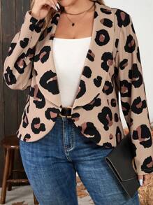 SHEIN LUNE Áo khoác Blazer họa tiết da báo cổ điển cho nữ cỡ lớn, tay áo hình đèn lồng, áo khoác Halloween, quần áo công sở mùa thu cho nữ, quần áo công sở mùa đông cho nữ, áo khoác Blazer công sở cho nữ - Nhiều màu - Xem 3